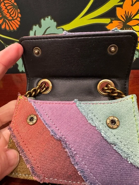 Kurt Geiger Micro Kensington Rainbow Denim Patchwork Mini Bag Eagle Head - Picture 13 of 14